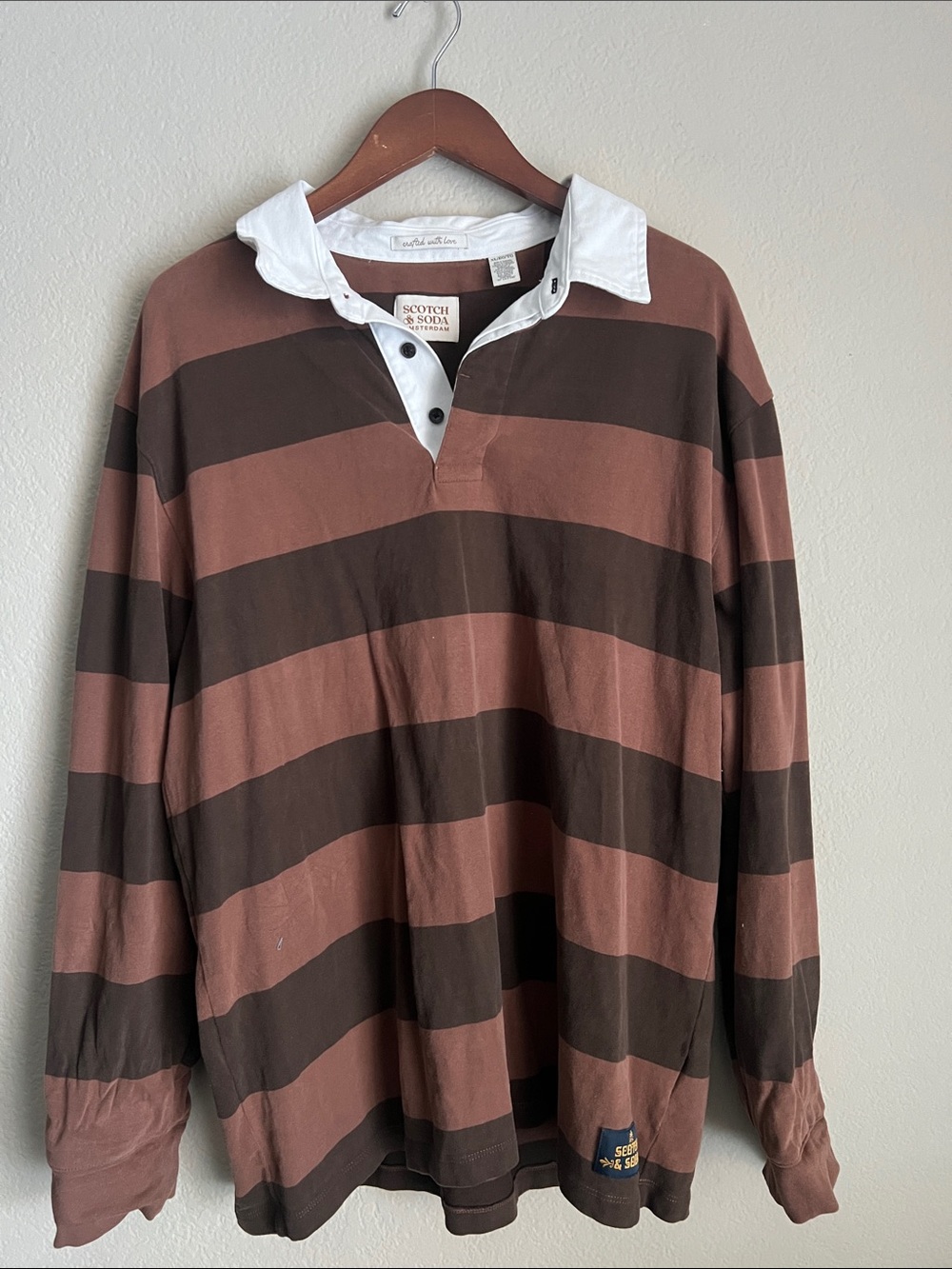 Scotch & Soda Brown and Chocolate Striped Rugby Shirt